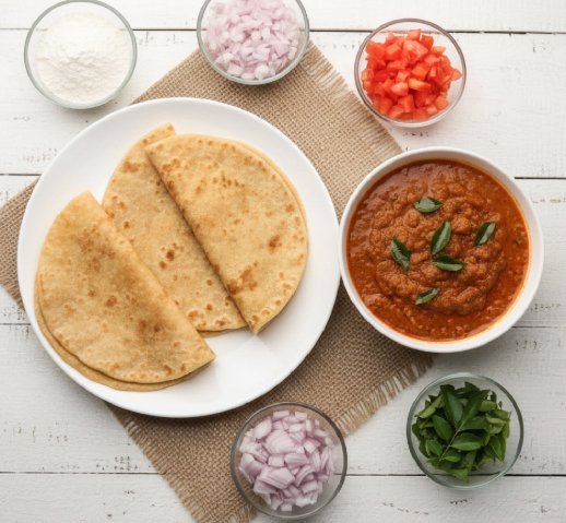 Chapati  Tomato Onion Curry